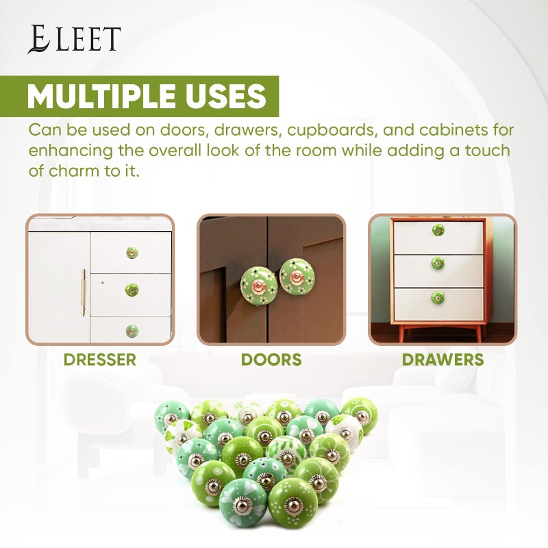 Eleet Assorted Ceramic Cabinet Knobs - Vintage Cabinet Cupboard Door & Drawer Pulls Chrome Hardware (Ceramic Knobs Set of 20, Green & White) - Image 5